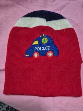 Kids Red Police Car Knit Beanie Hat - Brand Unspecified